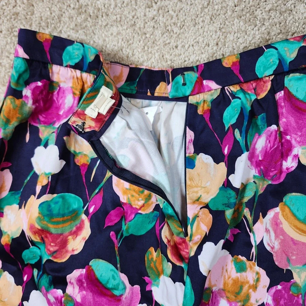 J.Crew Skirt Floral Pink Green Navy Cotton Stretch‎ A-Line 10